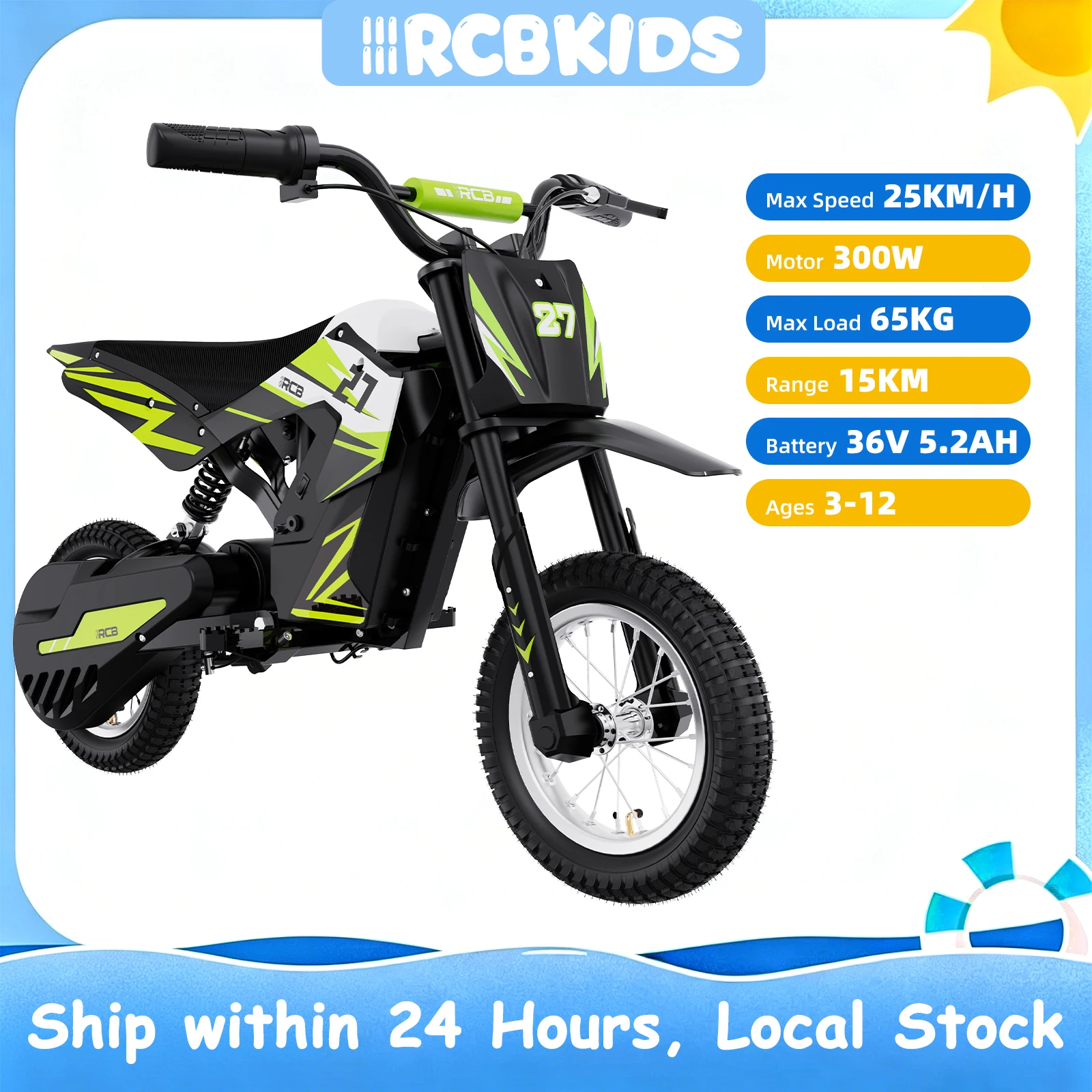 RCB KIDS R9X Elektrische kinder motor 300W, 36V 5,2Ah accu, tot 15,5 MPH en 9,3 mijl bereik. Veilig speelgoed, ideaal kindercadeau, voor tuin, park en buiten, leeftijd 3-12 jaar
