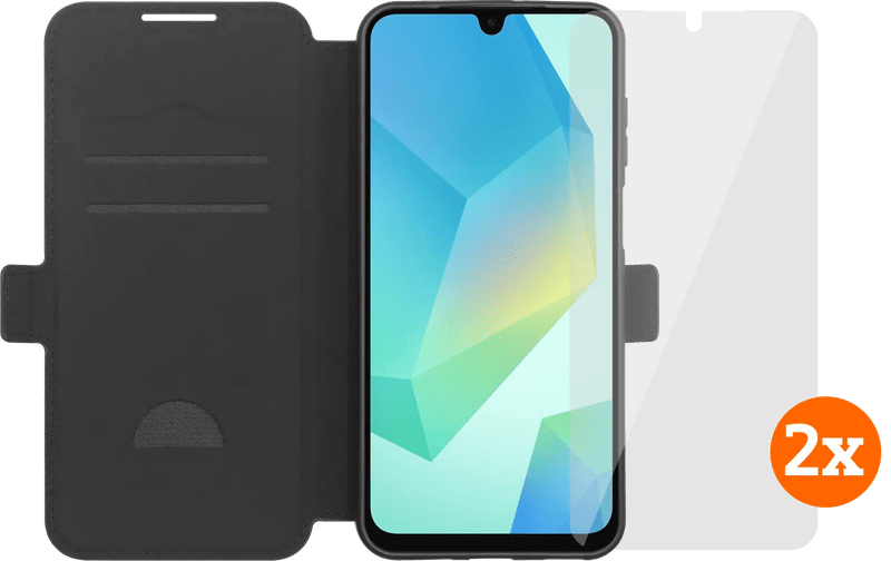 BlueBuilt Samsung Galaxy A18/A17 4G/5G Book Case Zwart + Screenprotector Glas Duo Pack
